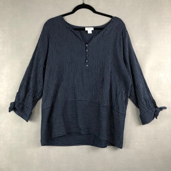 Liz Claiborne Women's Large Cotton Pin Stripe Pop-Over Top - Picture 1 of 6